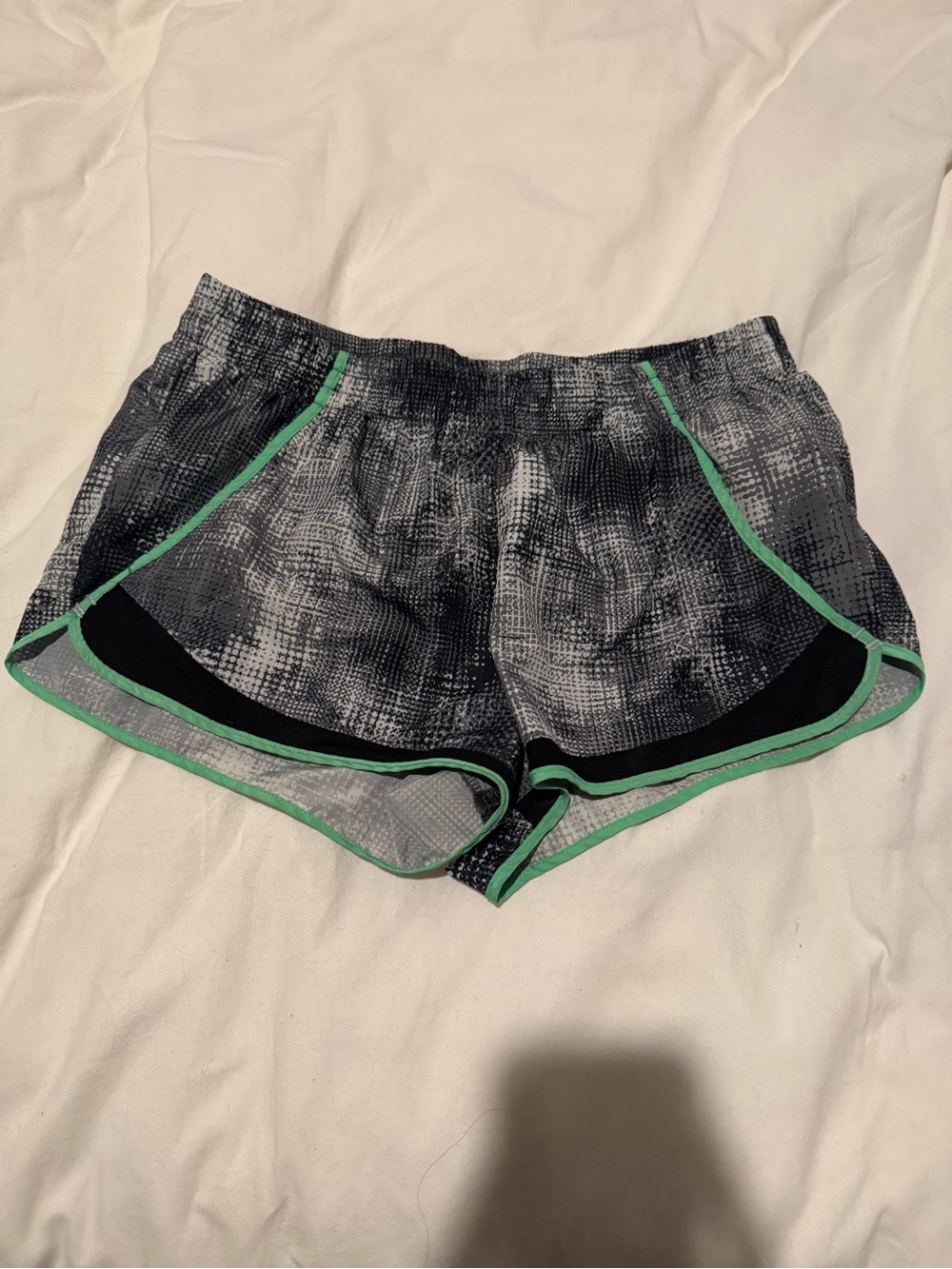 SO Black & Gray Patterned Athletic Shorts with Mint Trim